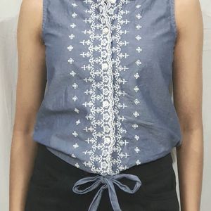 Vintage-Inspired Embroidered Sleeveless Top