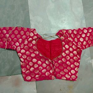 Red Banarasi Boat Neck Blouse