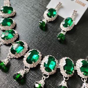 Emerald Crystal Necklace With Earings