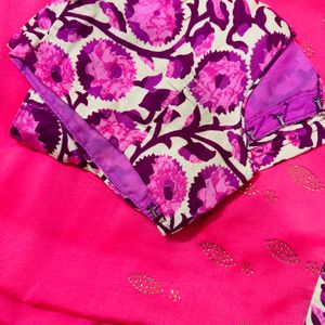 Pink Silk Saree with Floral Blouse