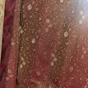 Heavy Fully Embroidered Silk Sari In Maroon Colour