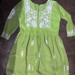 Green Chikankari Short Kurta