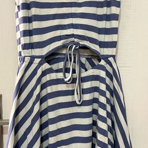 Brand New White Blue Striped Fit N Flare Dress