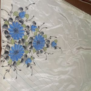 White Kurti With Blue Floral Work