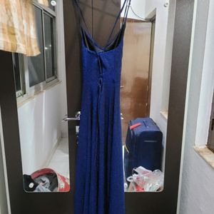 Urbanic Blue Shimmer Party Gown With Front Slit