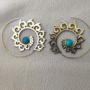 Natural Turquoise Spiral Earrings For Women