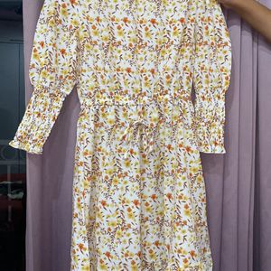 White Floral High Neck Dress Women