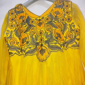 yellow net frock with rayon legging