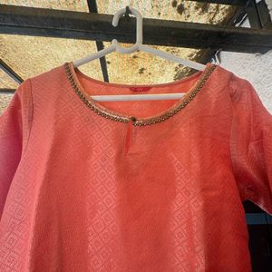 Orange Brocade Brand w Kurti