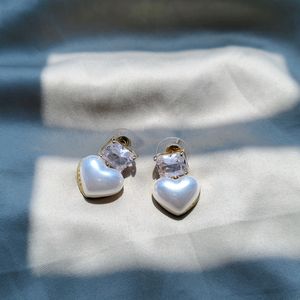 Heart Pearl Charm Earrings