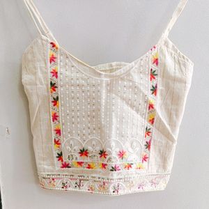 Ethnic Cream White Shrug With Crop Top