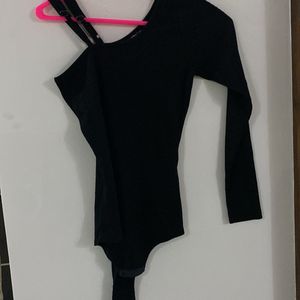 Bodysuit Black One Side Top