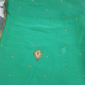 Women Embroidered Green Saree