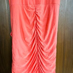 Orange Armani Xchange Paris Ruched Partywear Dress