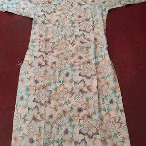 Cream Green Floral Printed Cotton Kurta Set