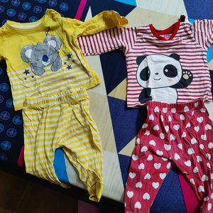 set of two used night suits from babyhug(firstcry brand). it is of 6-9 months. i have used it throughly and it is faded. someone in need can connect