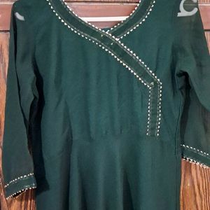 Women Green Anarkali Kurta With Duppatta