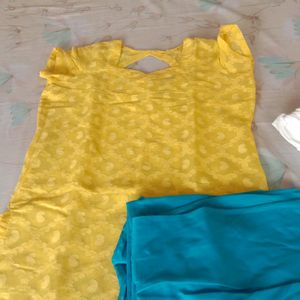 Punjabi Dress Yellow On Colour With Blu