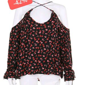 Black Floral Off Shoulder Top