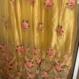 Yellow Colour Net Gown Full Slvees