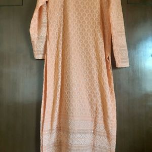 Peach Georgette Chikandari Suit With Pant Plazo