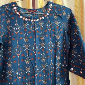 Blue and Red Kurti with Mirror work