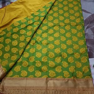 Silk Saree Printed With Red Border