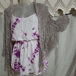 Combo Of Short Dress & Crochet Flared Srug