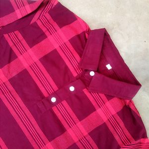 Mens Checked Maroon Cotton Full Sleeves T-shirt