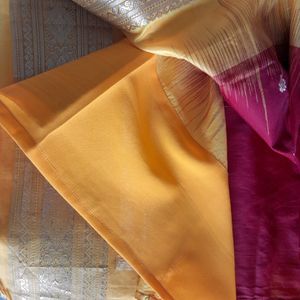 Maroon With Yellow  Silk  Saree (Women)