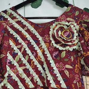 Maroon Colour Printed Wrap Dress With Multi Layer