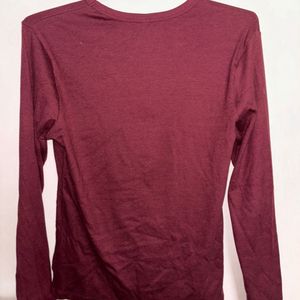 Miniso Maroon Full Sleeve Fitted Top