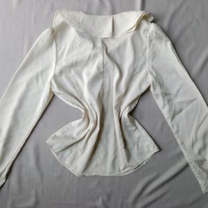 New Cream Ruffled Neck Korean Shirt