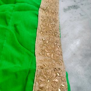 Home Made embroidery green colour designing sari