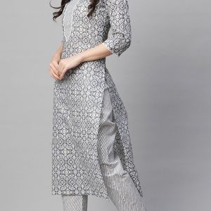 Grey Printed Kurta Set