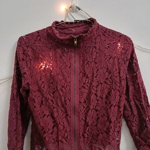 SASSAFRAS Maroon Lace Top