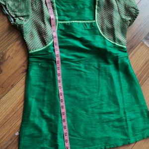 Women Green Silk Short Kurti/ Top/ Blouse