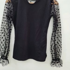 Black Women Top With Net Sleeves