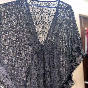 Black Fringe Kimono-style Shrug