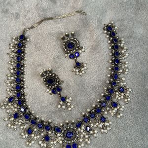 Navy Blue Oxidised Necklace Set