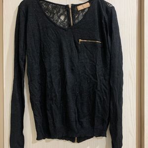 Korean Brand Solid Knit Front Back Lace