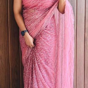 Sequin Rose Pink Fancy saree