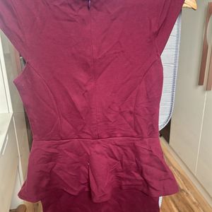 Maroon Bodycon Peplum Style Mini Dress Microsleeve