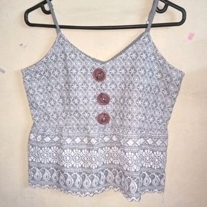 Grey Colour With White Embroidery Work Crop Top