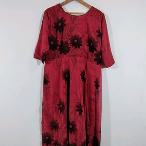 Red Floral Printed Kurta Set (Women's)