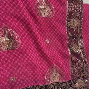 Pink With Black Border Saree