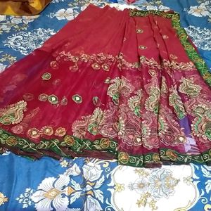 Half Chiffon And Net Saree