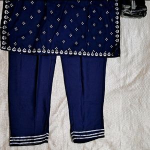 Blue Nyra Cut Embroidery Kurti Set