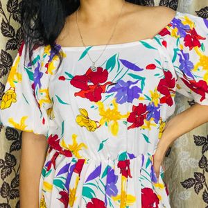 White Floral Dress Off shoulder