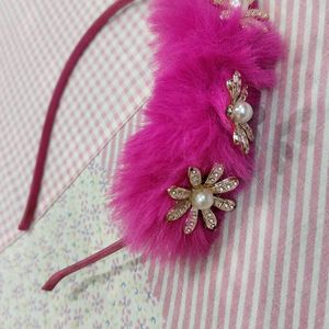 Pink Fur Hair Band For Baby Girl And Girls